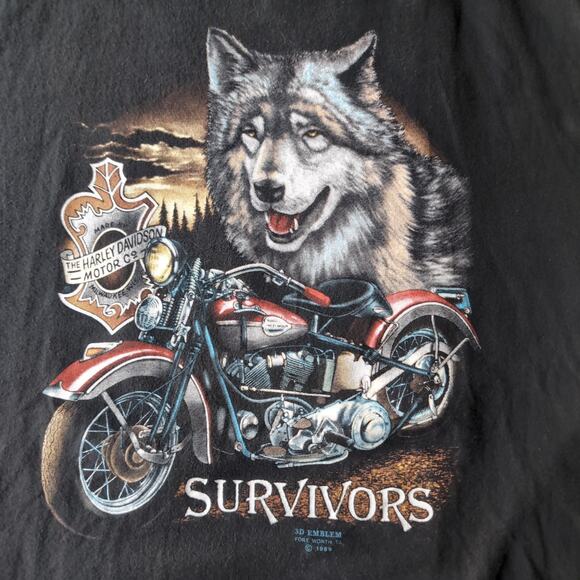 VTG 1989 3D Emblem Harley Davidson T Shirt XL Single Stitch 80s Survivors Wolf - Picture 3 of 10